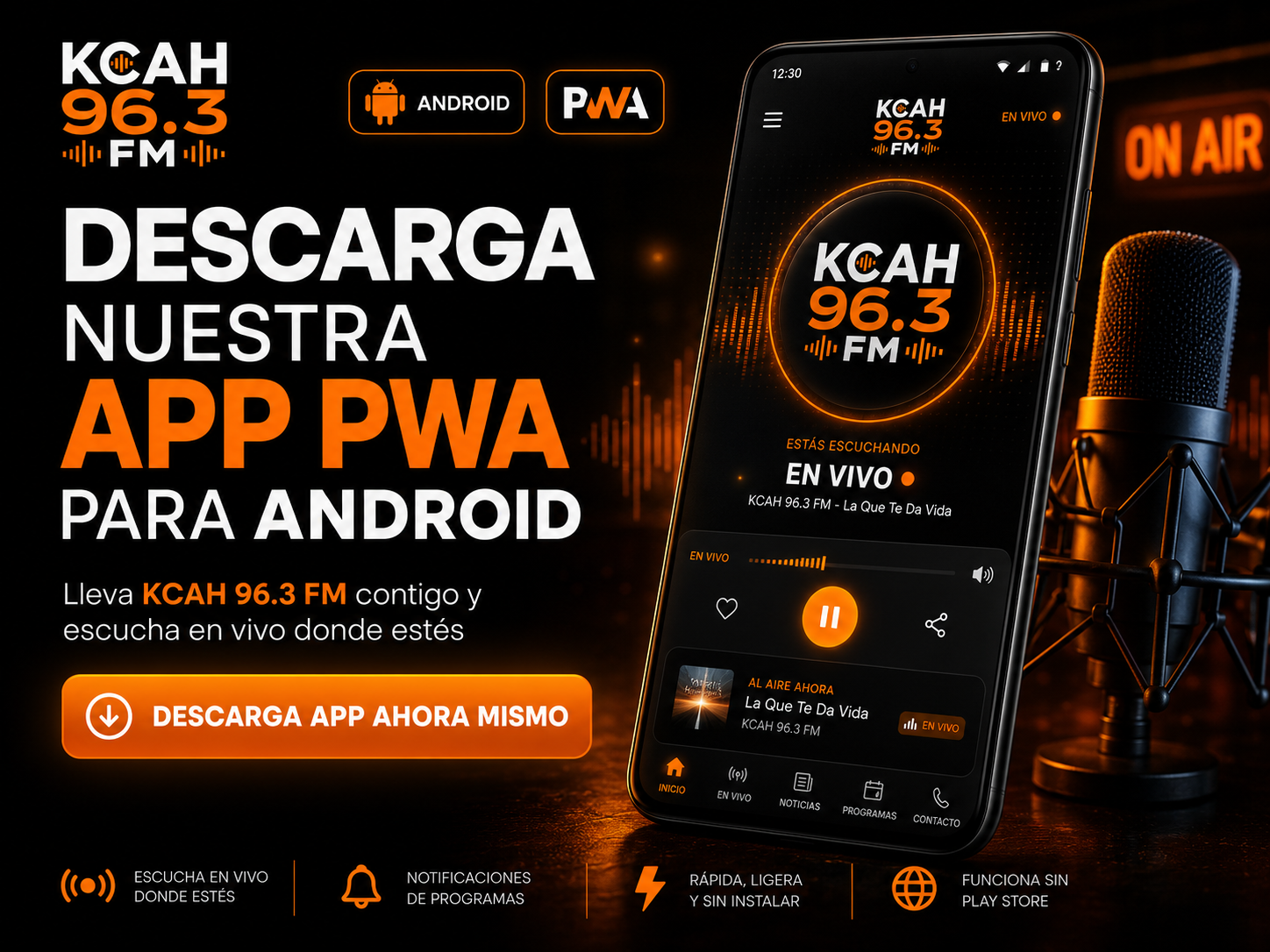 Descarga la app PWA de KCAH 96.3 FM para Android